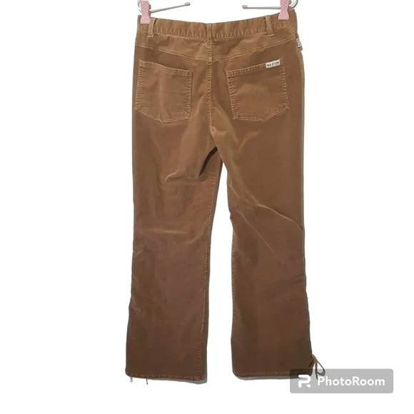 Max Studio Lace Up Brown Corduroy Pants Midrise Bootcut Flare - Picture 3 of 12